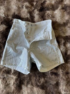 Zara White High-Rise Button-Fly Denim Shorts